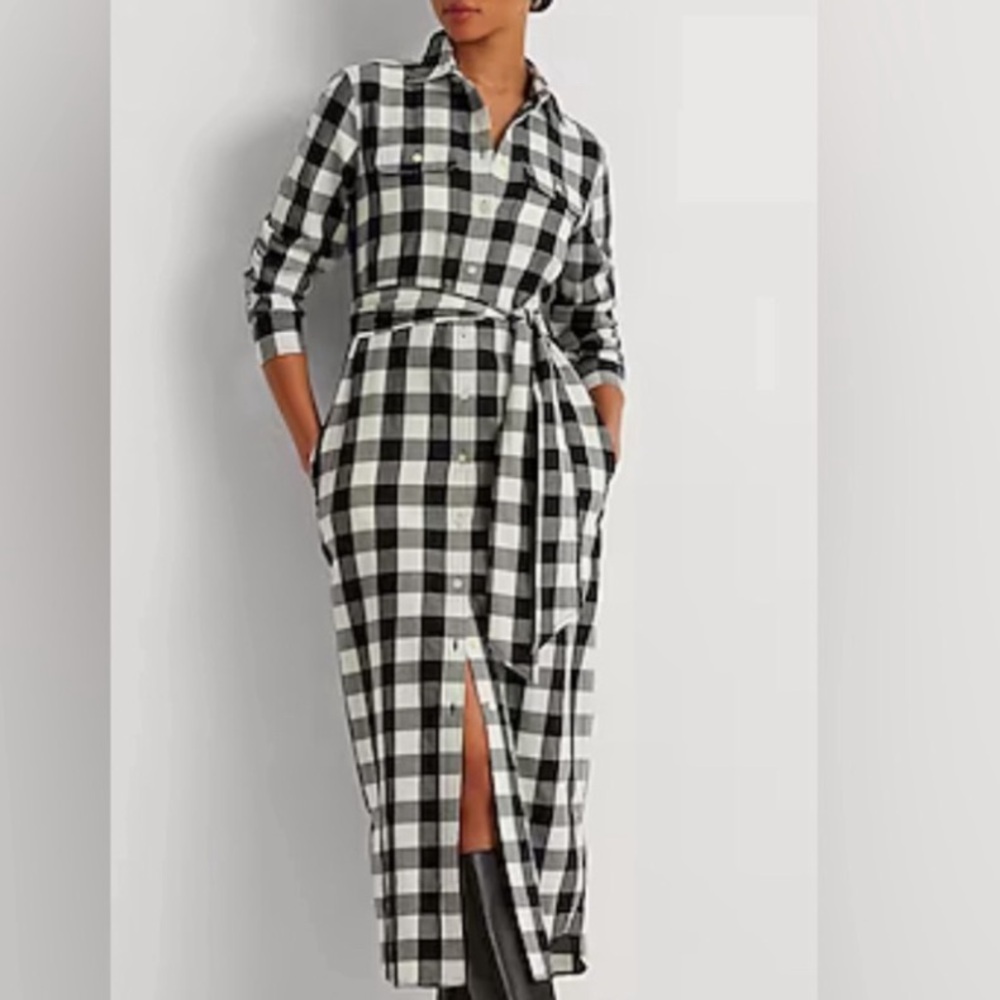 Polo by Ralph Lauren Black and White Checkered Long Sleeve Dress
